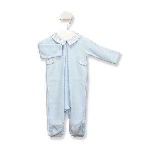 Blue Romper with Striped Collar (9M)
