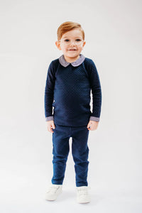 Navy Quilted Boys Pima Pants Set (9-12M)