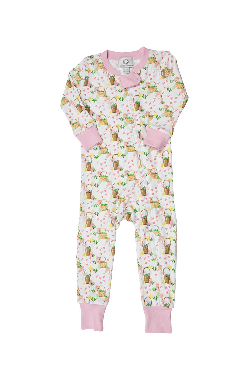 Petit Bebe Knits Girls Holiday Pink Wreath Footie main image 0