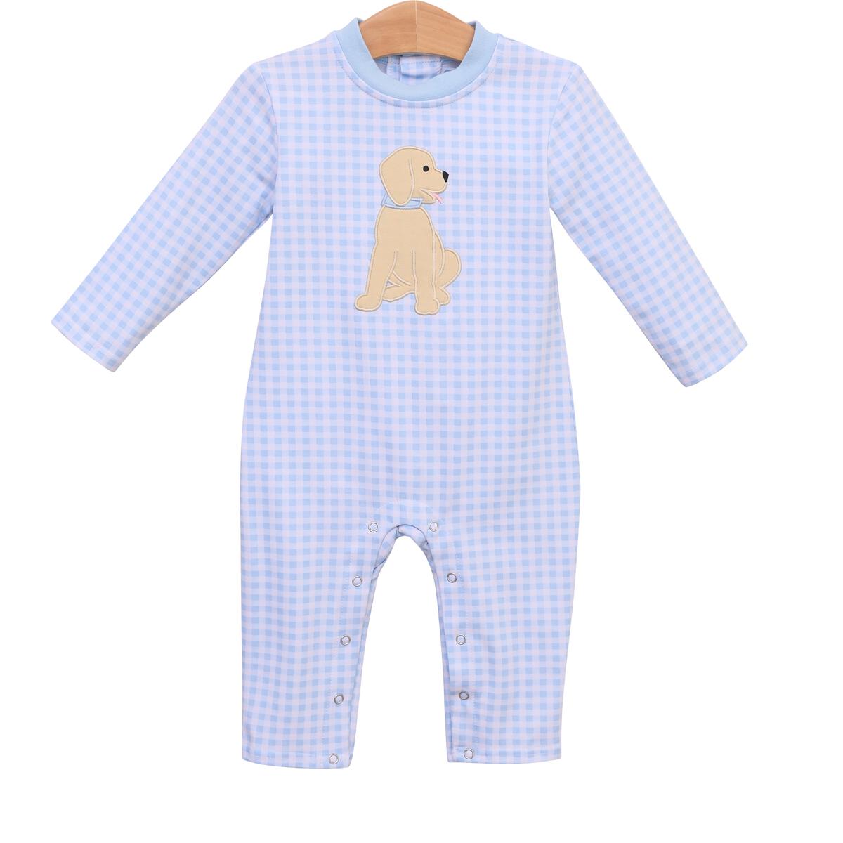 Boys Puppy Romper- Blue Check