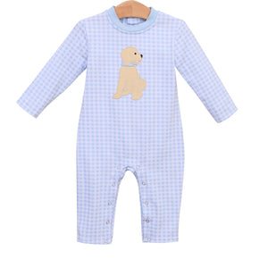 Boys Puppy Romper- Blue Check