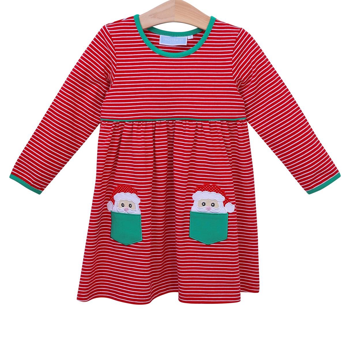 Santa Pocket Dress- Red Stripe