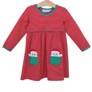 Santa Pocket Dress- Red Stripe