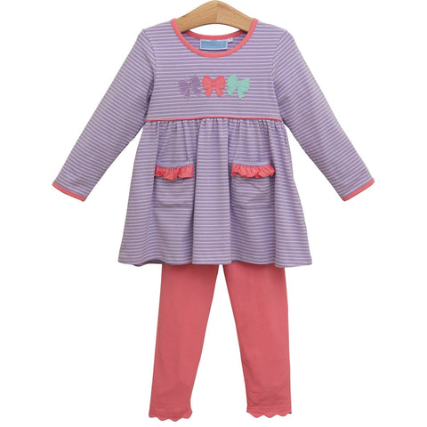 Striped Pant Set with Bow Appliqué