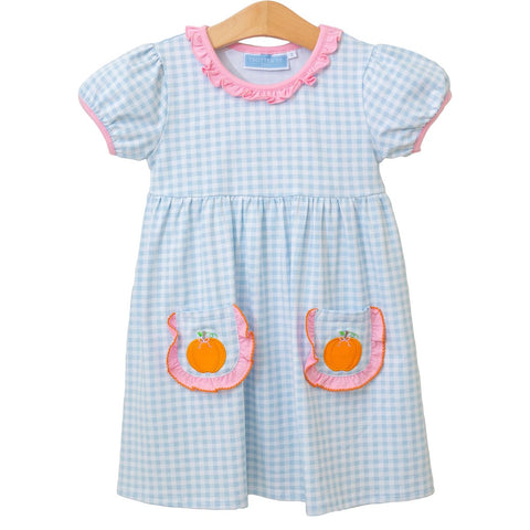 Blue Gingham Ruffle Pumpkin Dress (3T)