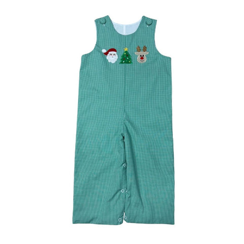 Boys Green Gingham Applique Christmas Jon Jon