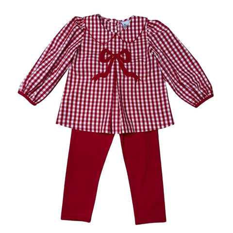 Red and White Check Bow Pant Set
