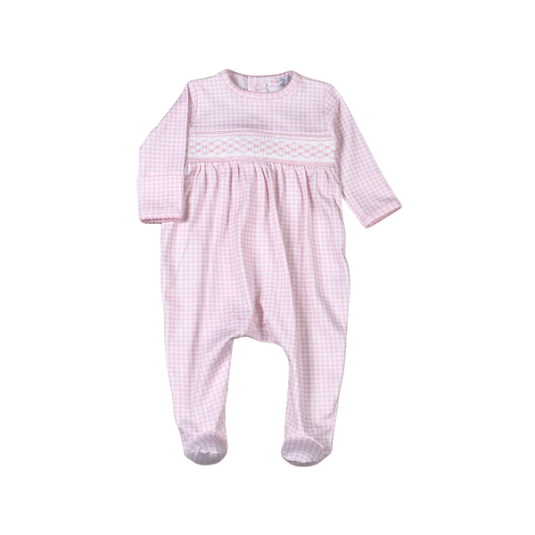 Pink Gingham Pima Hand Smocked Footie