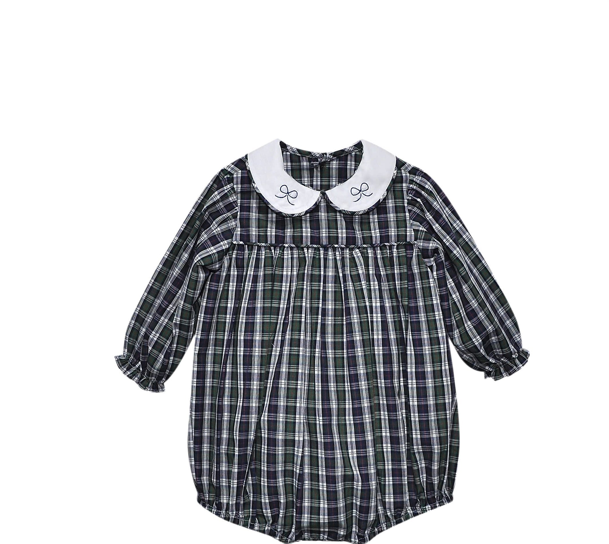 Navy Plaid Sawyer Girl Bubble - Bows