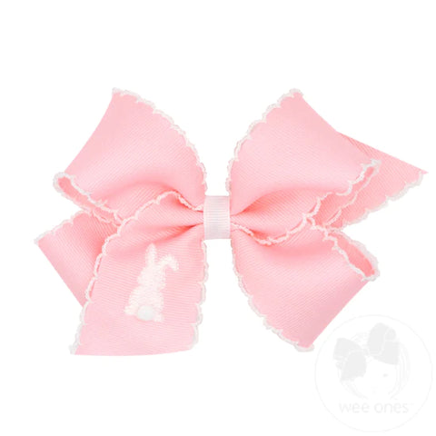 Medium Moonstitch Bow with Bunny Embroidery - Pink