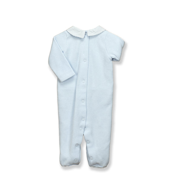 Blue Romper with Striped Collar (9M)