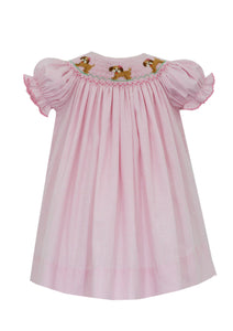 Pink Smocked Puppy with Bow Dress