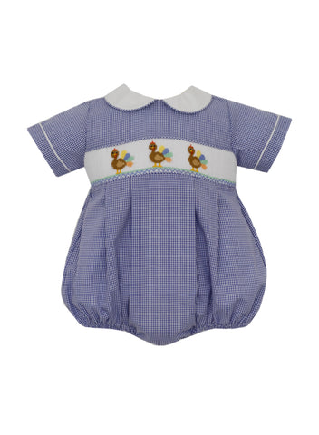 Navy Check Smocked Turkey Bubble