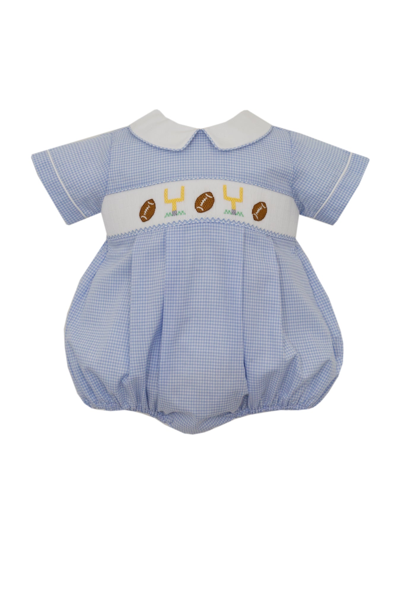 Smocked Football Lt Blue Gingham Bubble