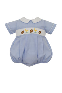 Smocked Football Lt Blue Gingham Bubble