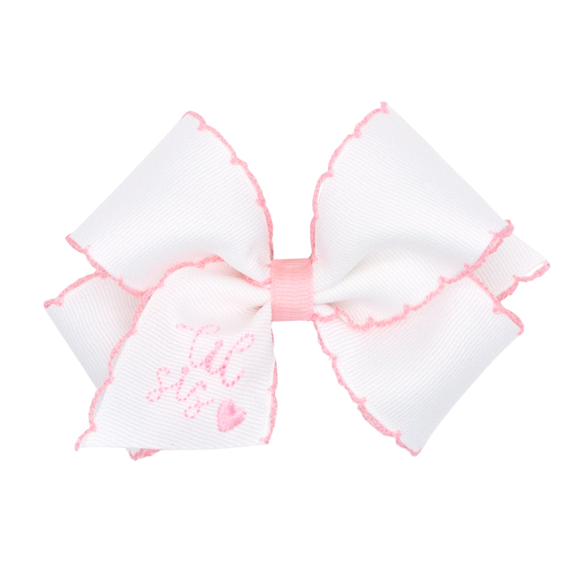 Small Moonstitch Grosgrain Bow with Embroidered Lil Sis