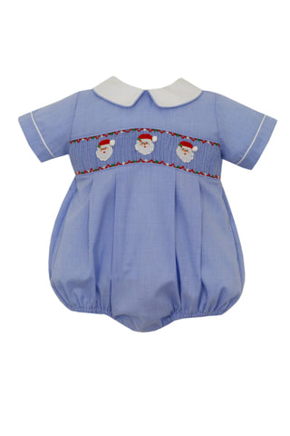 Blue Check Boys Bubble-Embroidered Santa