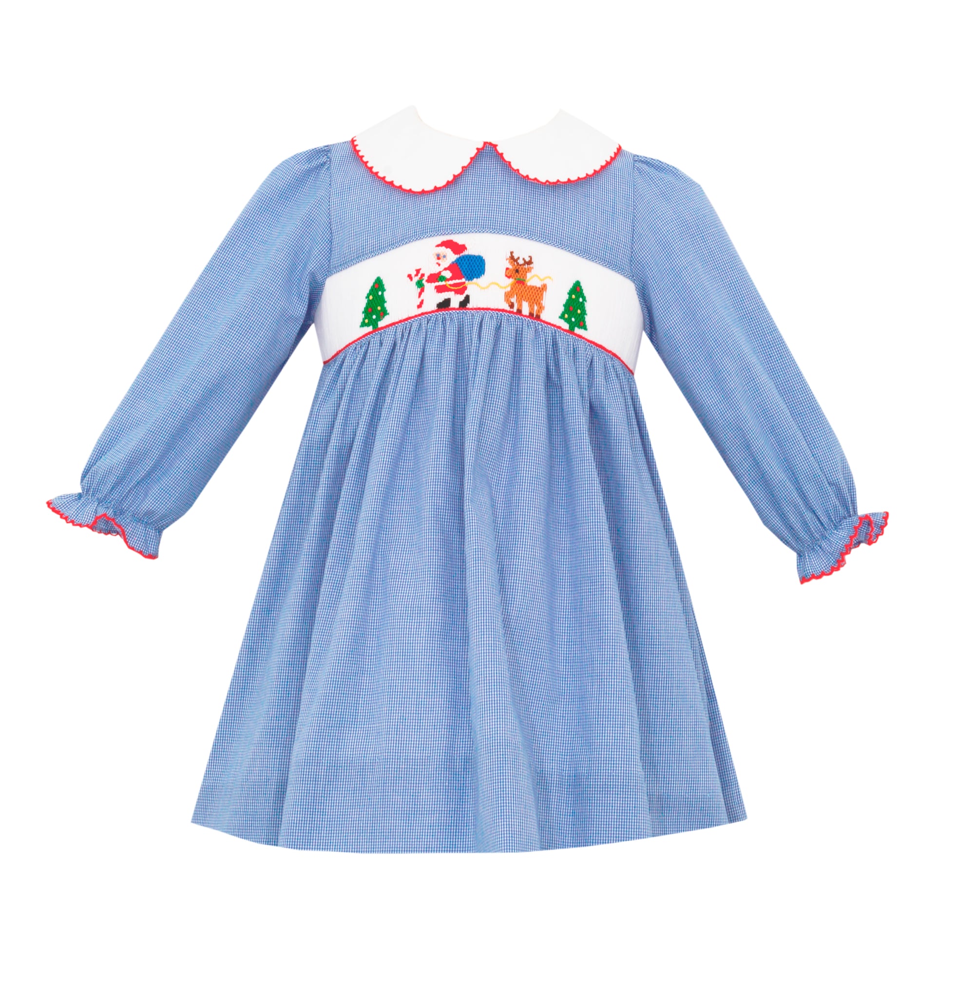 Blue Check Smocked Santa Dress (18M)