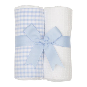 Blue Check Set of Fabric Burp Cloths