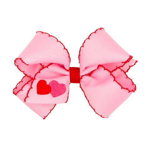 Pearl Pink Bow with Embroidered Hearts