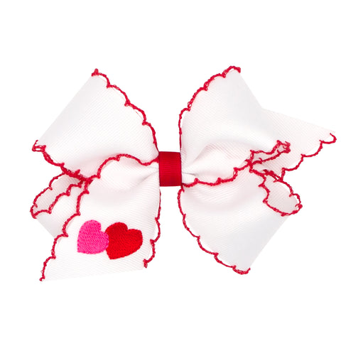 White Bow with Embroidered Hearts