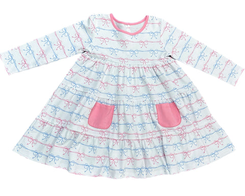 Tally Twirl Dress- Pink & Blue Bows (3T)