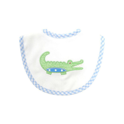 Blue Alligator Applique Bib