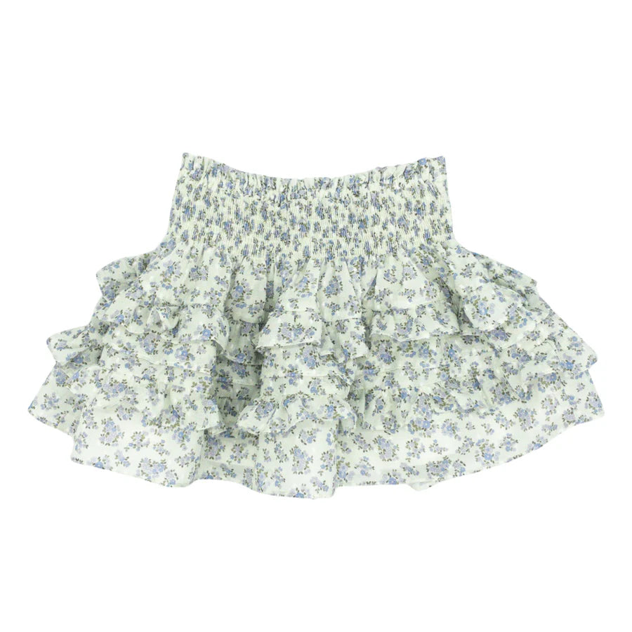 Smocked Skirt- Blue Floral Swiss Dot