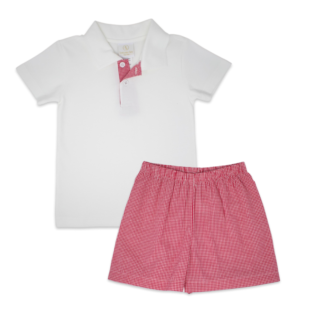 Red Gingham and White Polo Set (5)