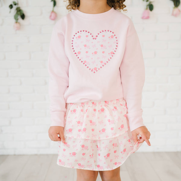 Dainty Rose Pearl Heart Patch Sweatshirt