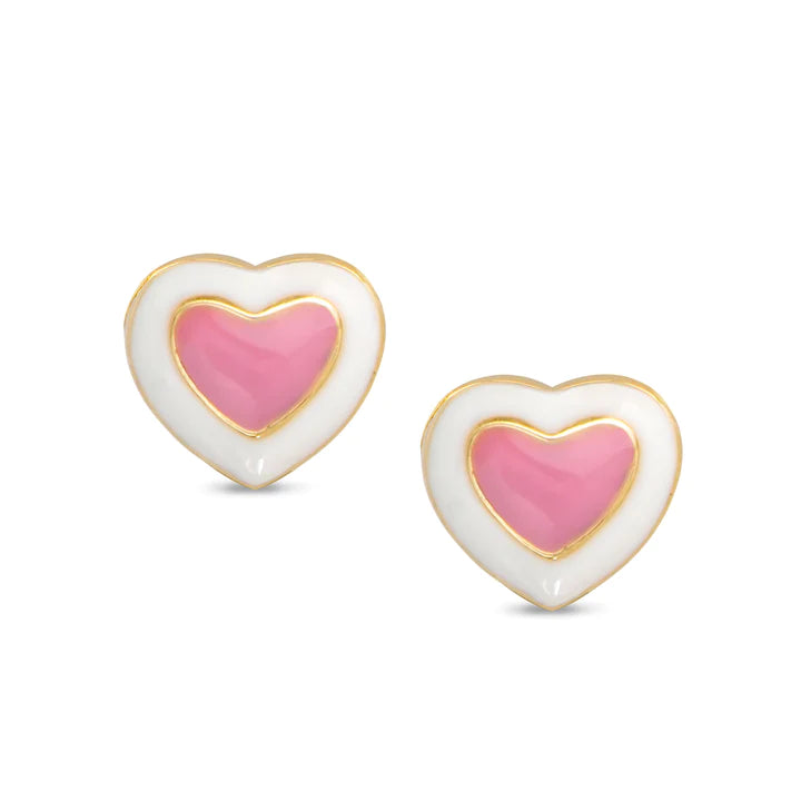 Heart Stud Earrings - Pink/White