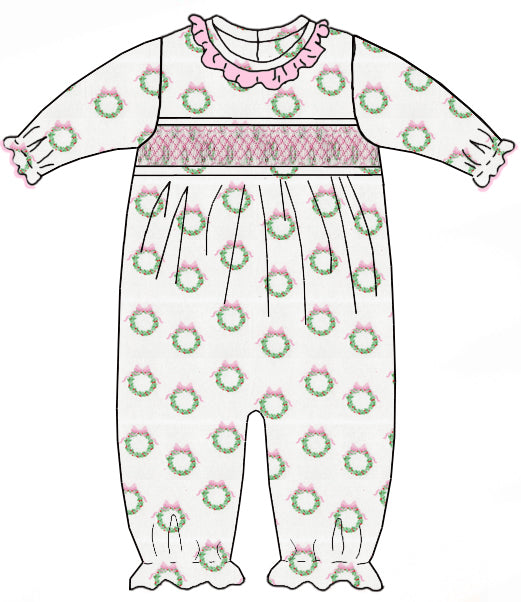 Wreath Print Smocked Longall