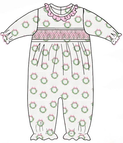 Wreath Print Smocked Longall