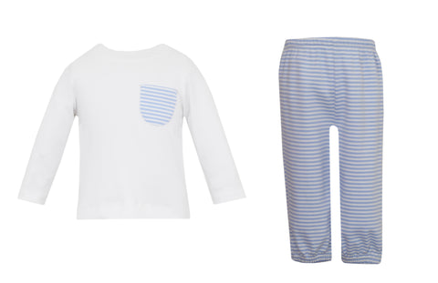 Knit Blue Stripe Pant Set