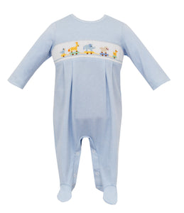 Blue Check Smocked Animal footie