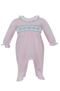 Pink Knit Footie w/ Smocked Bows