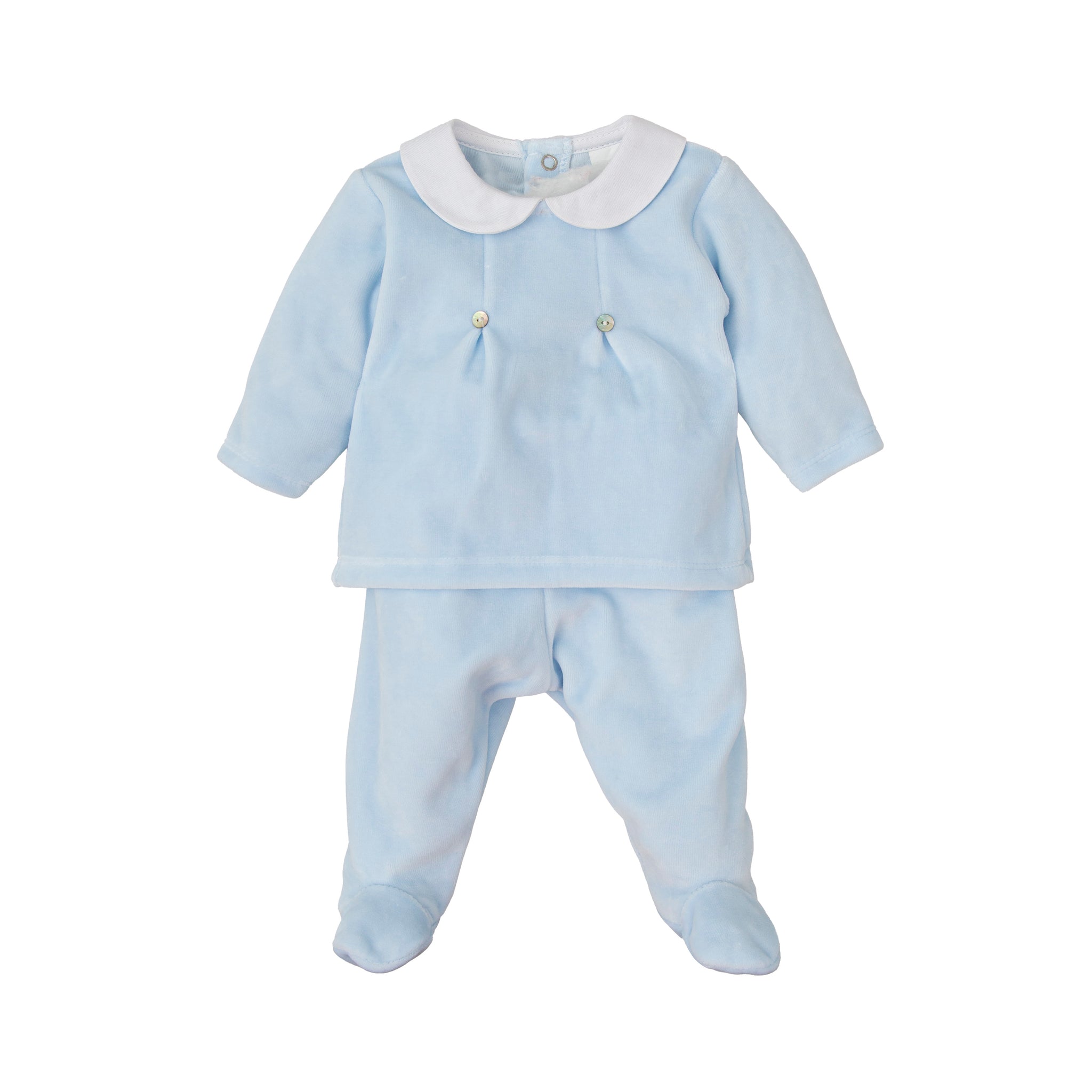 Velour Collared Sky Blue Pant Set