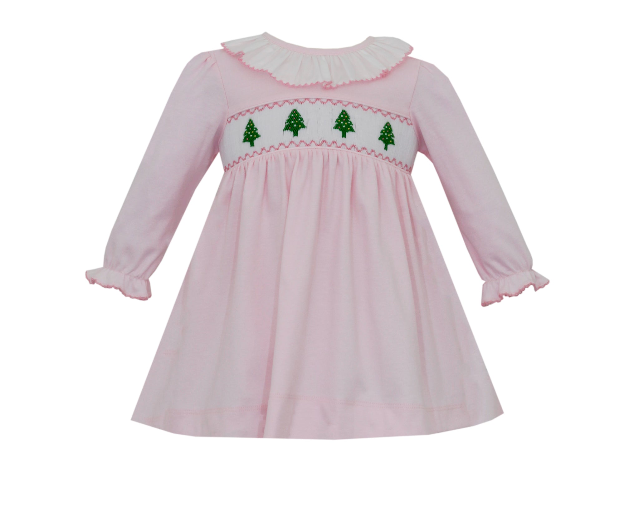 Pink Knit Dress w/ Smocked Trees