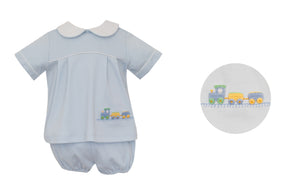 Train Embroidered Diaper Set