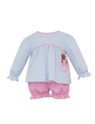 Blue Knit Stripe Lab Bloomer Set (12M)