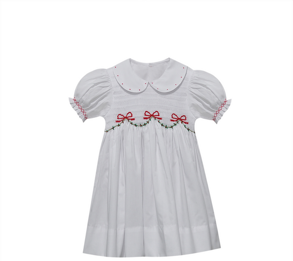 White Cate Dress - Christmas Ribbons