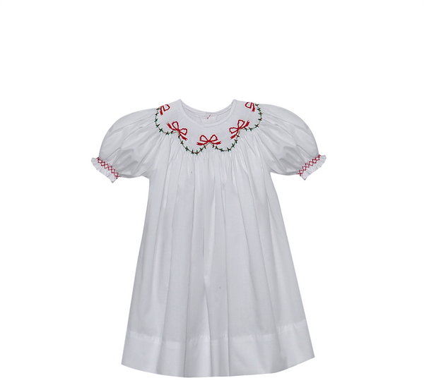 White Cate Bishop Dress - Christmas Ribbons (9M)