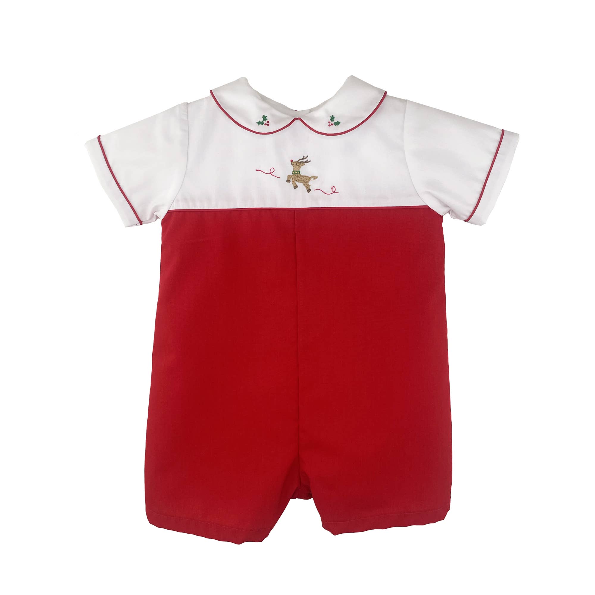 Holiday Romper with Reindeer Embroidery: 3 Months