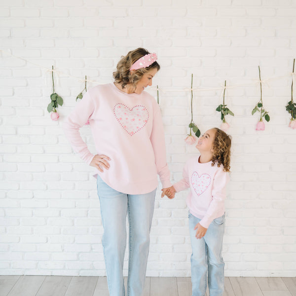 Dainty Rose Pearl Heart Patch Sweatshirt