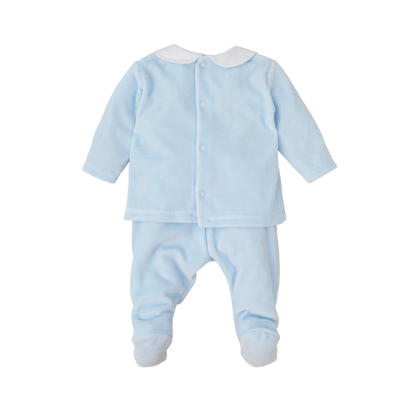 Velour Collared Sky Blue Pant Set