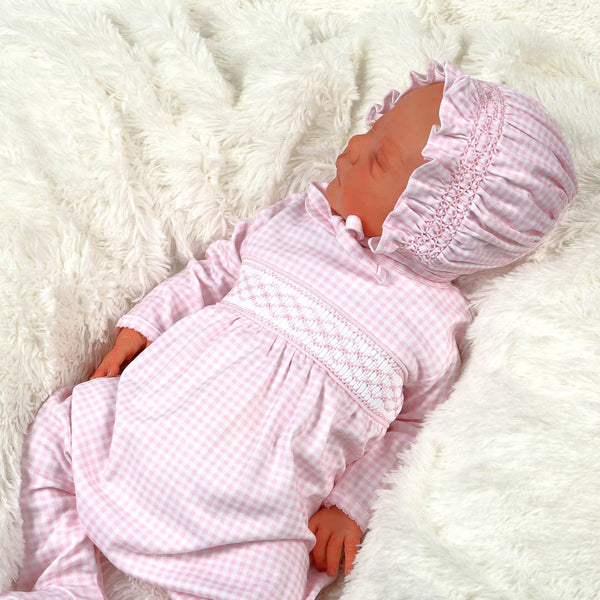 Pink Gingham Pima Hand Smocked Footie