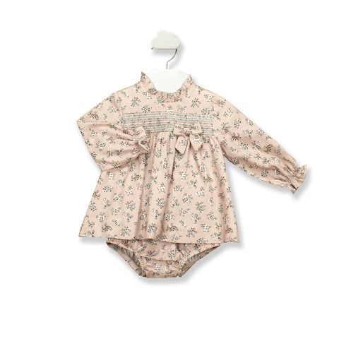 Smocked Floral Diaper Set w/ Bow