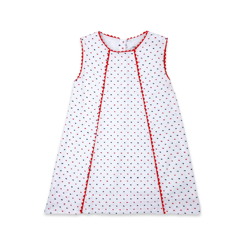 Pre Order: Amelia Dress - Navy/Red Swiss Dot
