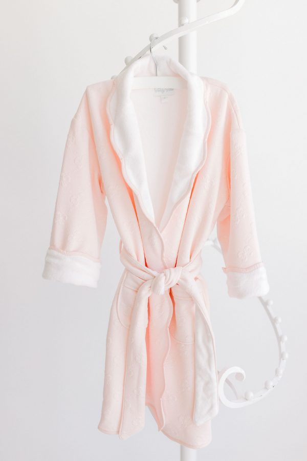 Pink Jacquard Bows Robe with Scallop Edge