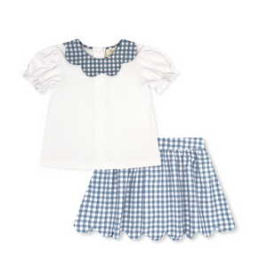 Blue Stone Check Skirt Set